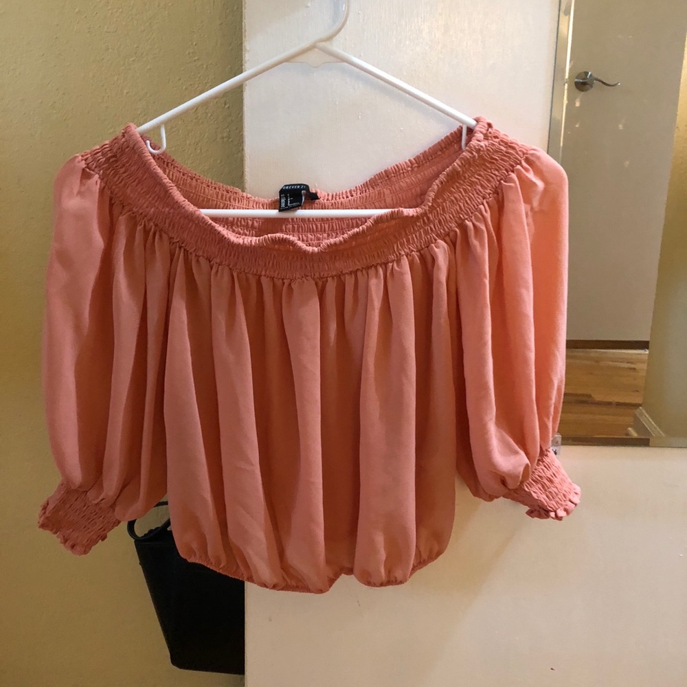 Coral Colored Off the Shoulder Crop Top